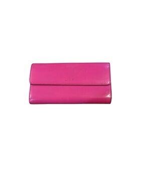 Lodis Bright Fuchsia Leather Flap Clutch with Subtle Embossed Logo